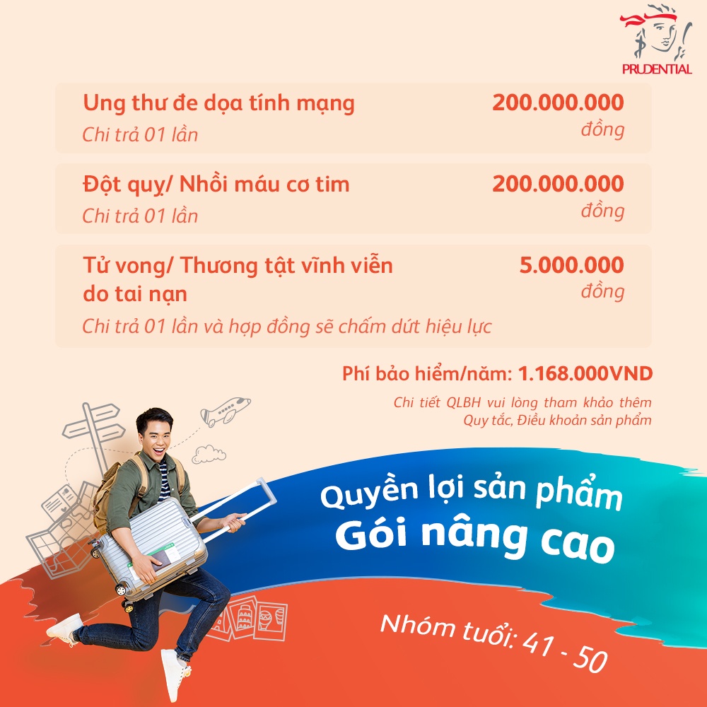 Toàn quốc [E-Voucher] Prudential - Bảo hiểm PRU-Vui Sống - gói Nâng cao [nhóm tuổi 41-50]