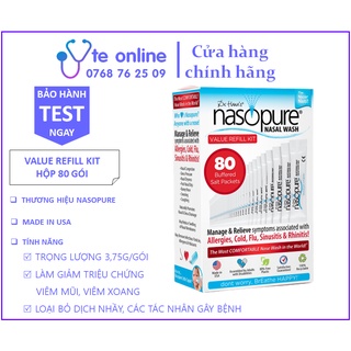 Muối rửa mũi xoang cao cấp Nasopure - Nhập Khẩu từ MỸ Value Refill Kit - Viêm mũi, Nghẹt mũi, Sổ mũi, Viêm
