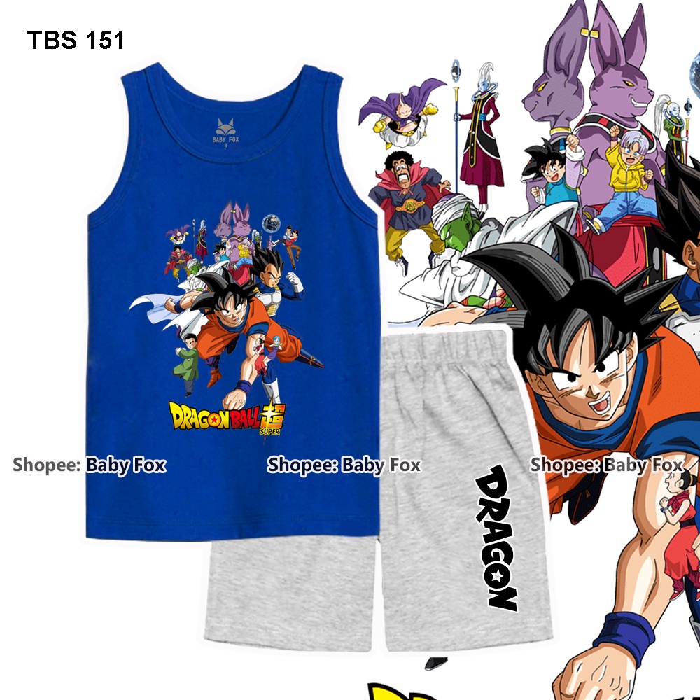 Bộ sát nách bé trai 100% cotton, BABY FOX, hình Dragon Ball, Songoku size 10-55kg k