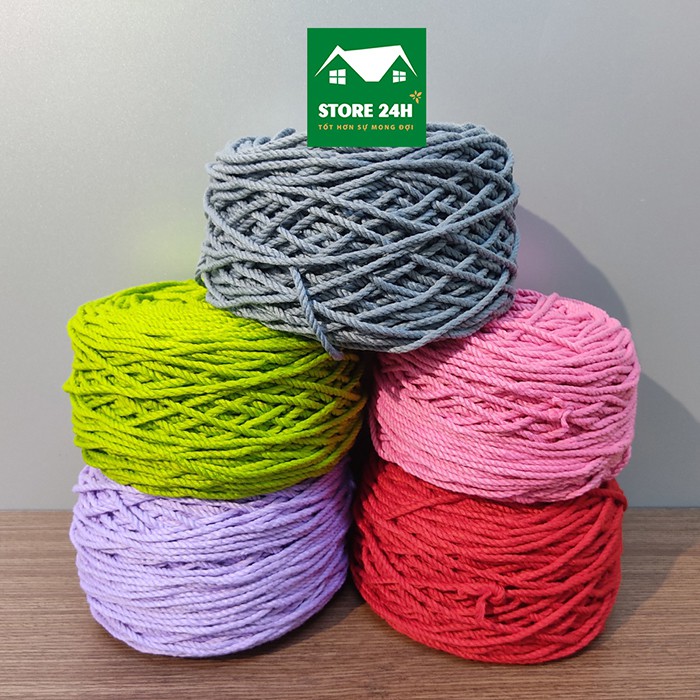 Dây thừng cotton làm macrame, đủ màu Full Color, đủ size 3mm, 5mm, giá tốt, mềm, mịn, định lượng 500 gram I Store 24h