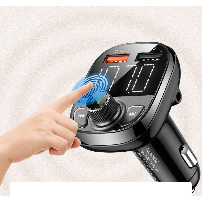 Tẩu phát nhạc Bluetooth trên ô tô, hỗ trợ đàm thoại rảnh tay,màn hình hiển thị - Sạc nhanh QC3.0