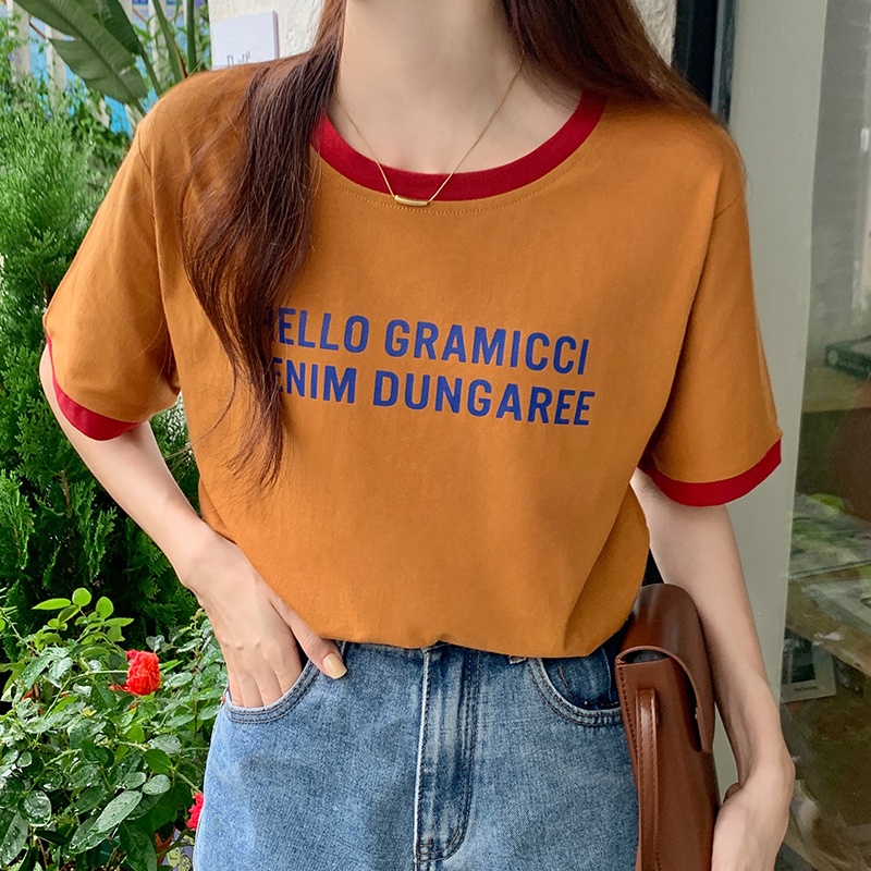SUXI Áo Thun Ngắn Tay Cổ Tròn In Chữ Đơn Giản Thời Trang Mùa Hè Cho Nữ