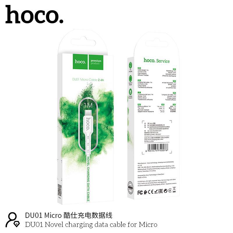 Cáp sạc nhanh và truyền dữ liệu Hoco DU01 USB Micro sạc nhanh 2.4A, dây dẻo chống đứt dài 100cm