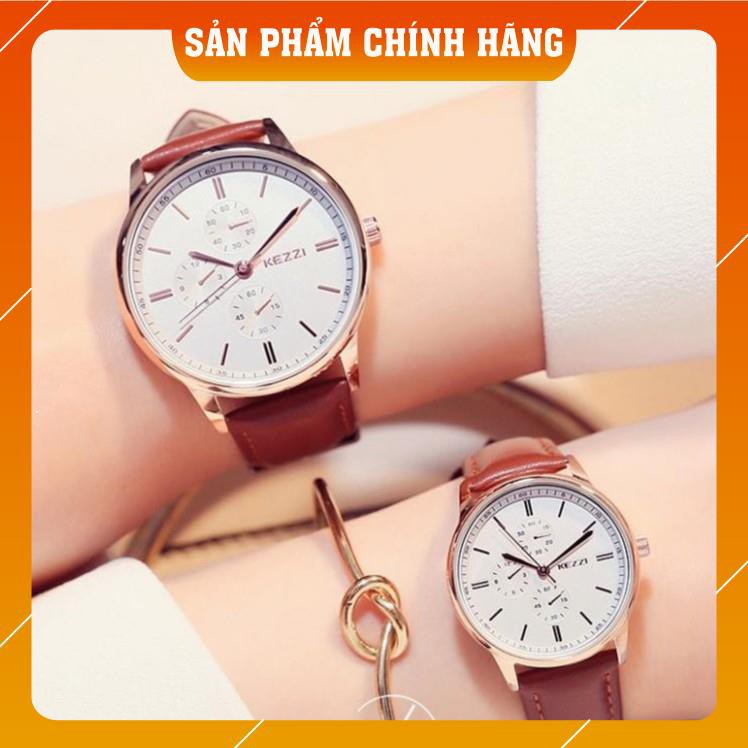 Đồng hồ nam nữ Kezzi 1655 hàng chính hãng dây da thật