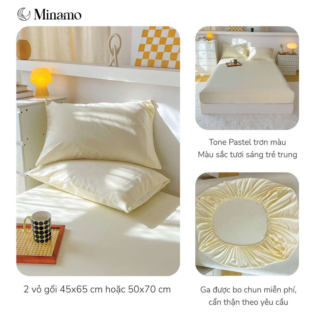 Set bộ vỏ ga gối, drap giường, ra nệm Cotton Tici màu trơn basic pastel Hàn Quốc mềm mịn không bai xù - Minamo A11