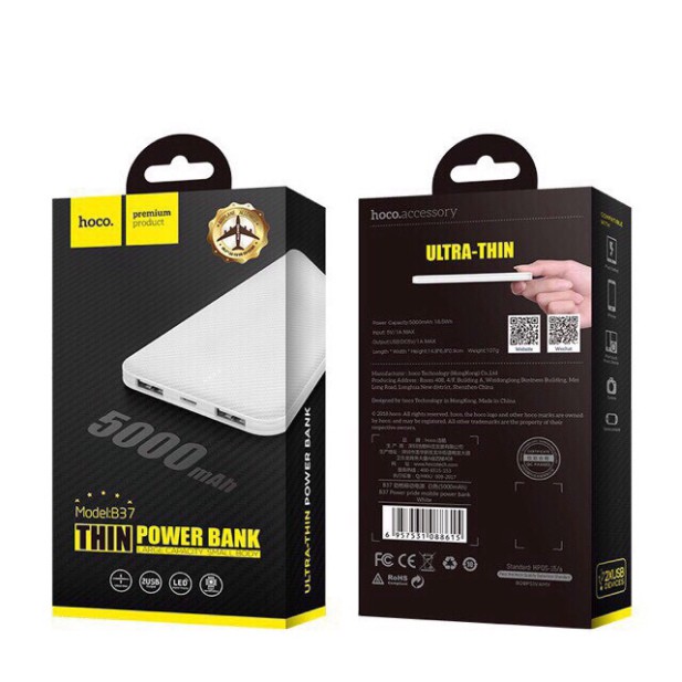 SẠC DỰ PHÒNG HOCO B37 DUNG LƯỢNG 5.000mAh có 2 cổng input- Sch dự phòng B37 mỏng gọn gàng ♥️♥️
