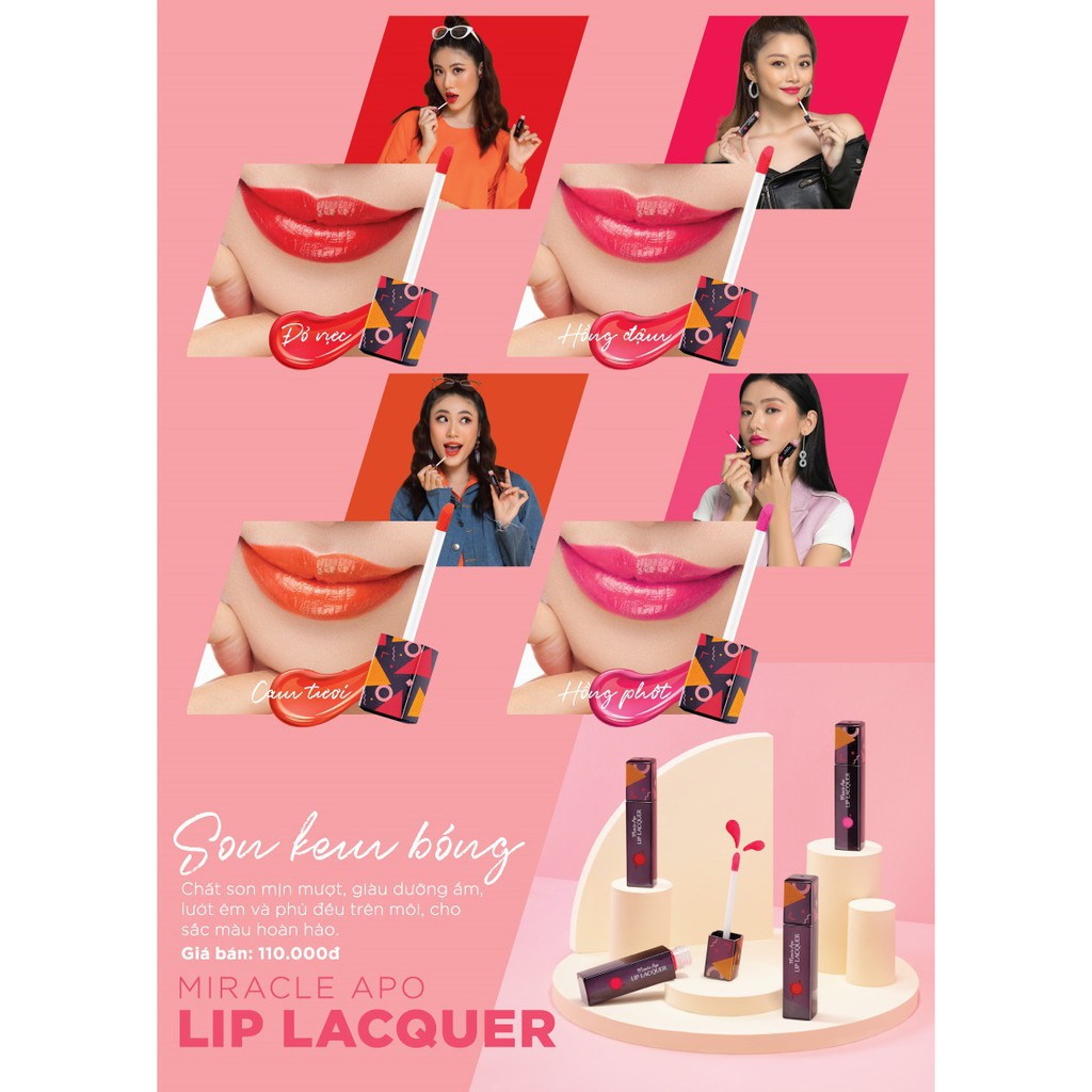 ✅ (CHÍNH HÃNG) Son kem bóng Miracle Apo Lip Lacquer 3ml (bao bì mới)