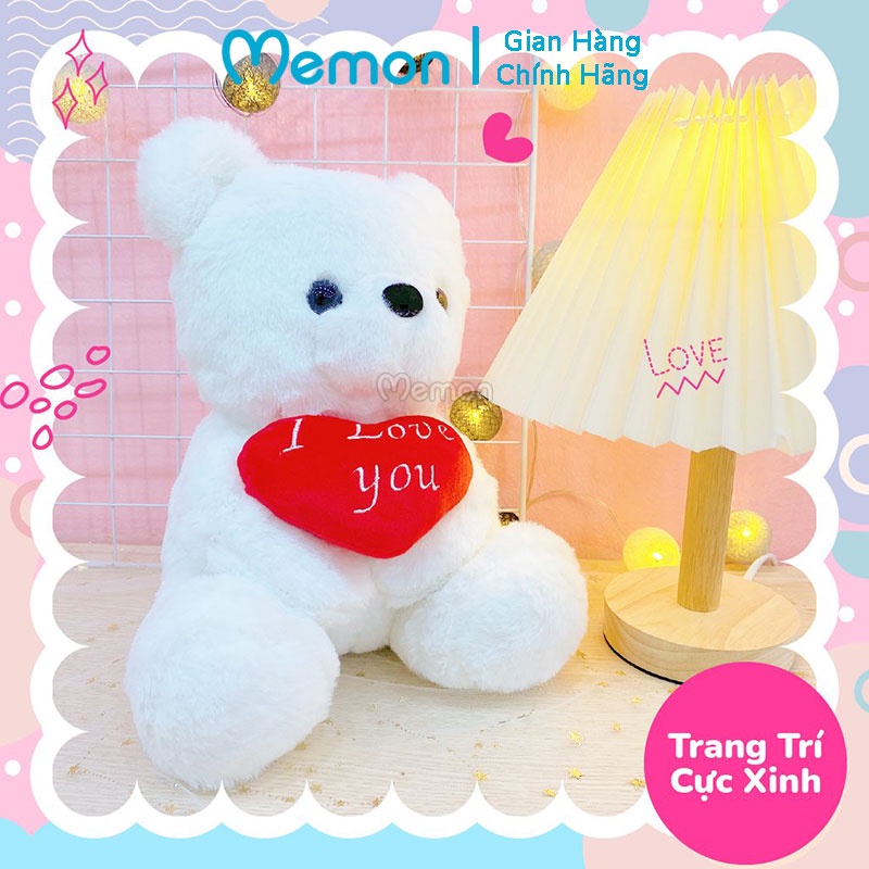 Gấu Bông Teddy Trắng Ôm Tim I Love You Cao Cấp Memon