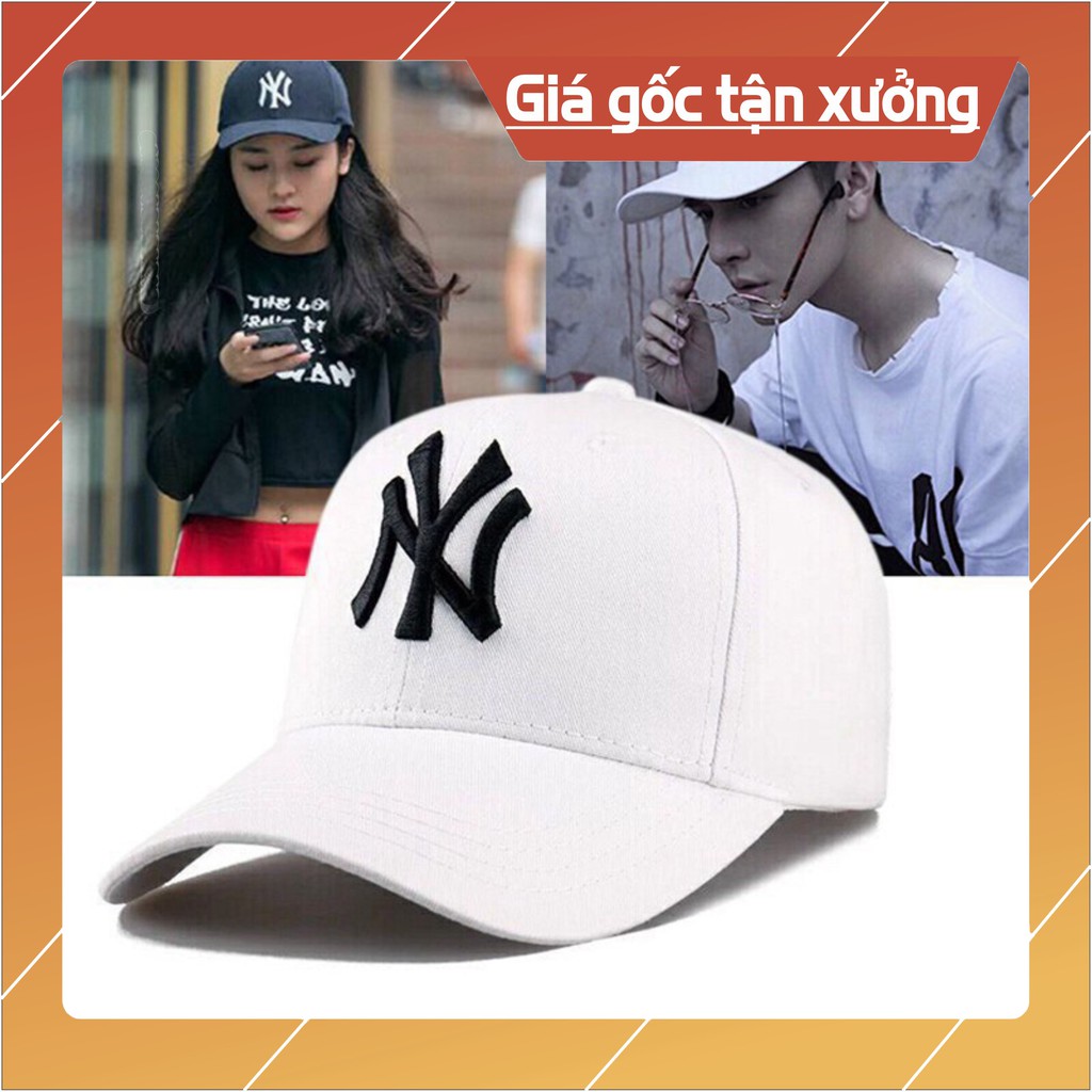 Nón Lưỡi Trai, nón kết thêu chữ NY màu trắng đen cao cấp