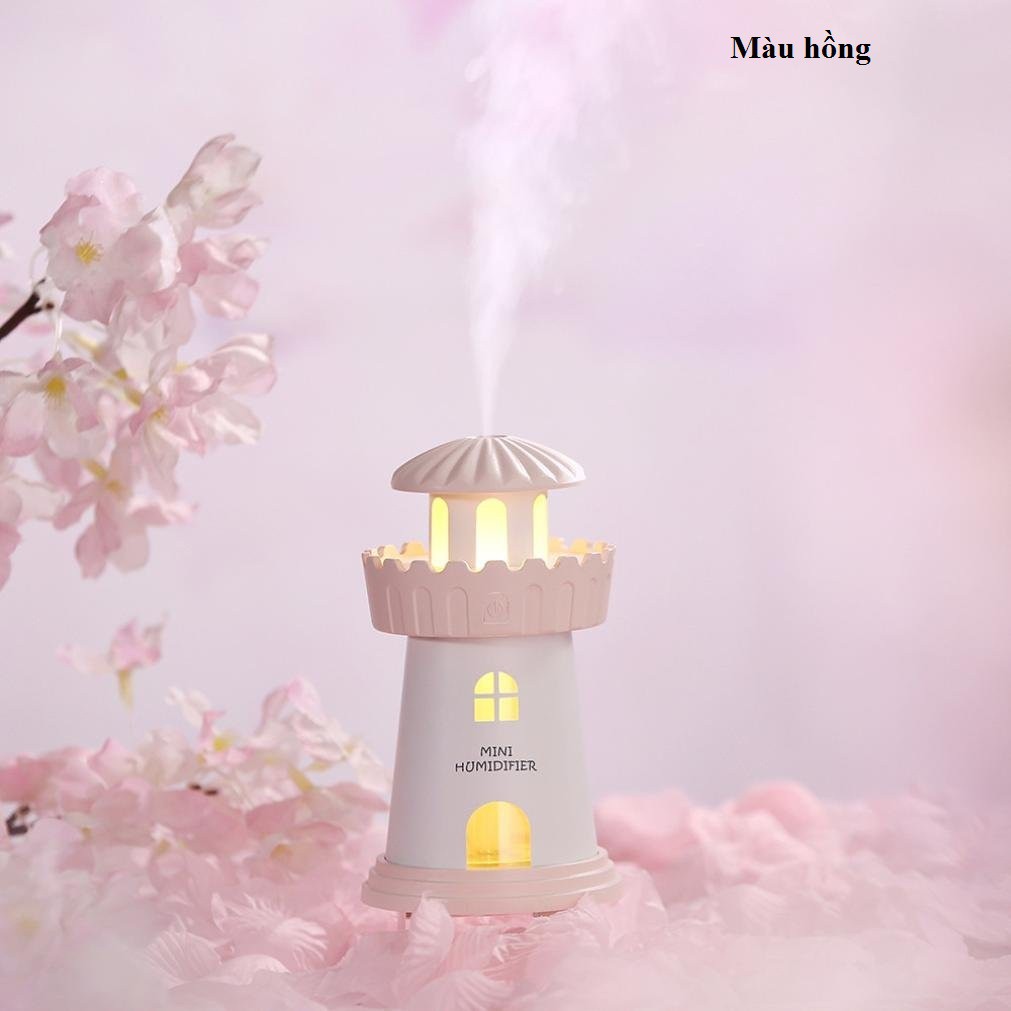 Máy xông tinh dầu Lighthouse Humidifier (Pink) tặng kèm tinh dầu sả chanh - H_Shop_VN