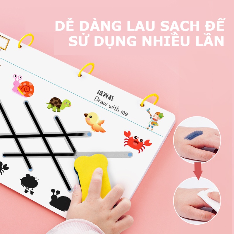 Đồ chơi giáo dục Tập tô vẽ thông minh xóa được kèm bút dạ - Giáo dục toàn diện Montessori