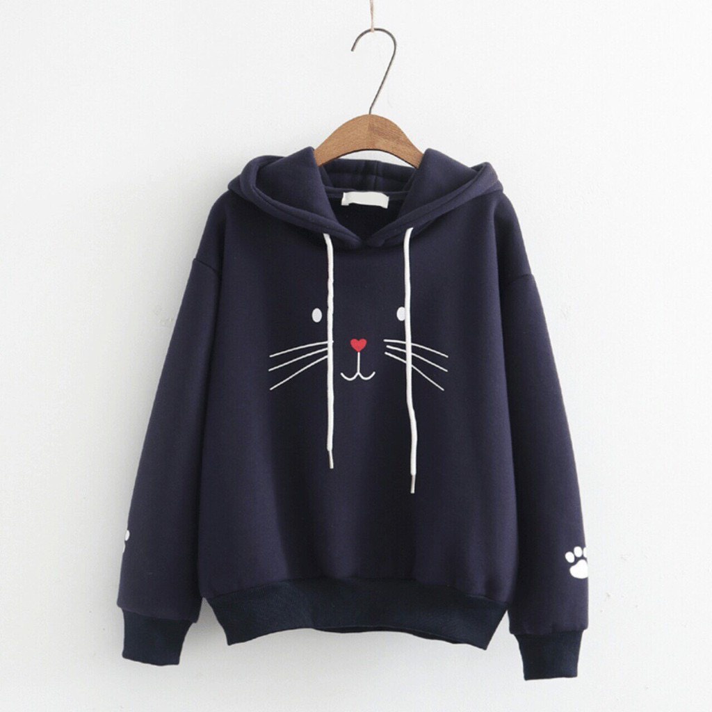 Áo khoác hoodie nữ Mẫu Mèo mũi đỏ hình in siêu đẹp