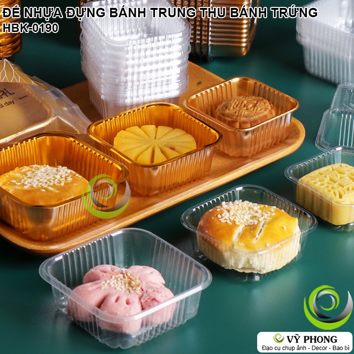 SET 100 KHAY VUÔNG ĐỰNG BÁNH TRUNG THU 50g 80g 100g ĐẾ NHỰA ĐỰNG BÁNH TRỨNG KHAY ĐẾ PET TRONG SUỐT HBK-0190