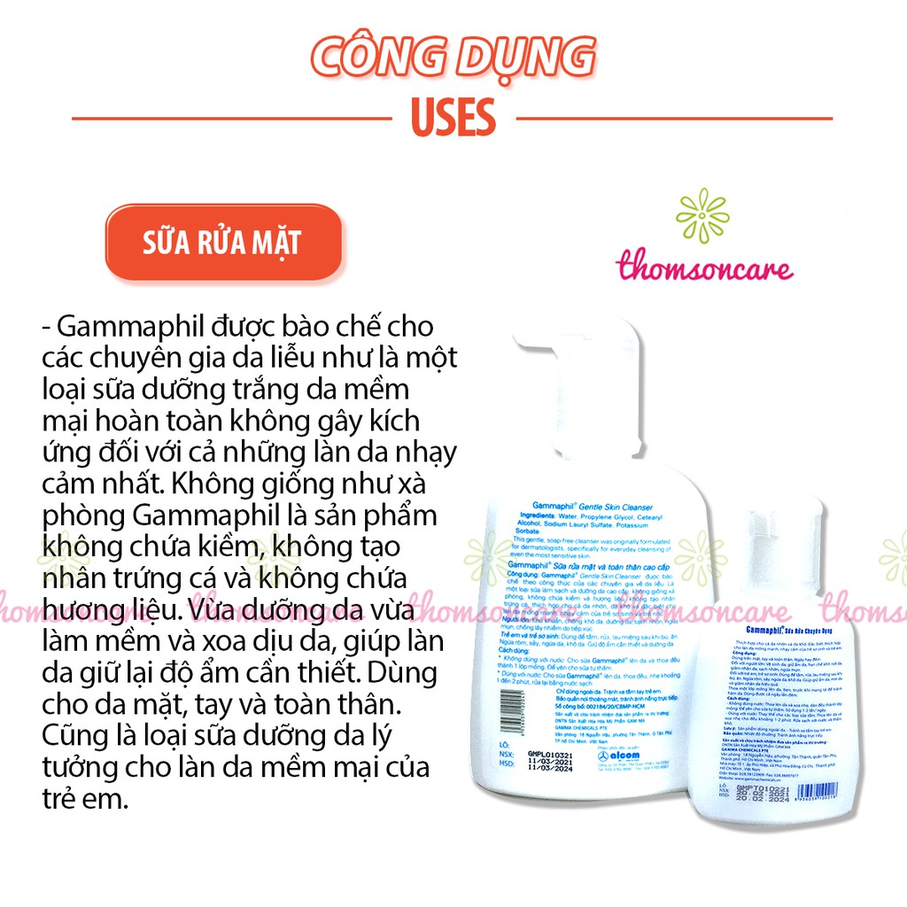 Sữa rửa mặt Gammaphil cho da nhạy cảm, da dầu chai 500ml - srm trung tính dịu nhẹ, không xà phòng ngừa mụn