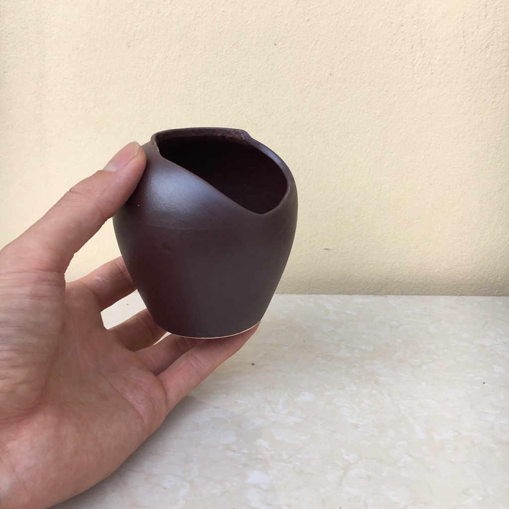 Chum cắt miệng bonsai sen đá mini đất nung màu Nâu gốm Bát tràng 1 size SP351