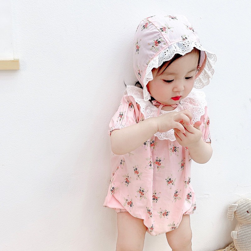 Set body hồng cổ trắng kèm mũ