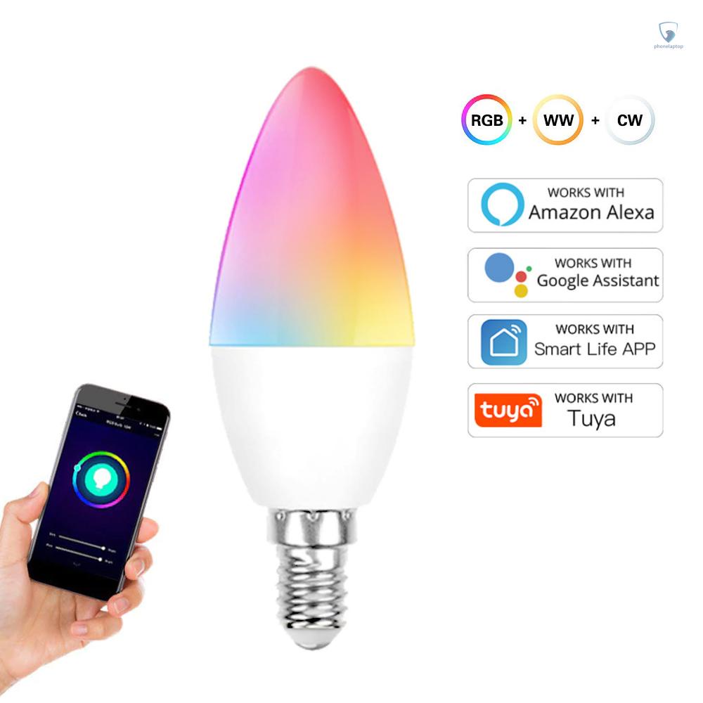 Set 4 Bóng Đèn LED Thông Minh E14 5W RGB+WW+CW Hỗ Trợ Tuya Alexa Google Kèm Điều Khiển Từ Xa