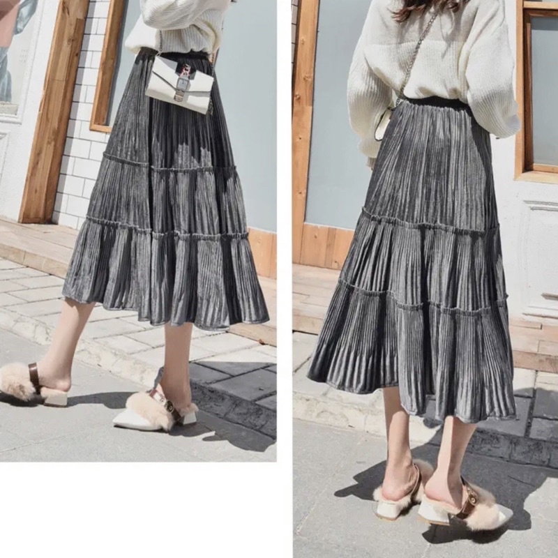 Chân váy nhung tuyết 3 tầng midi QC siêu xinh