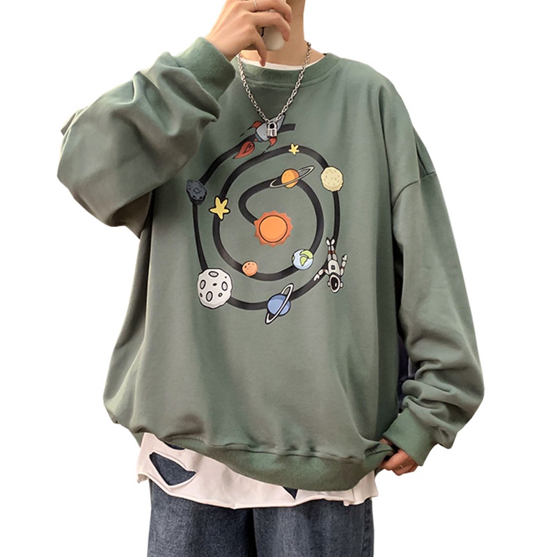 Áo sweater tay dài cổ tròn dáng rộng phong cách hip hop thời trang mùa thu năng động cho nam