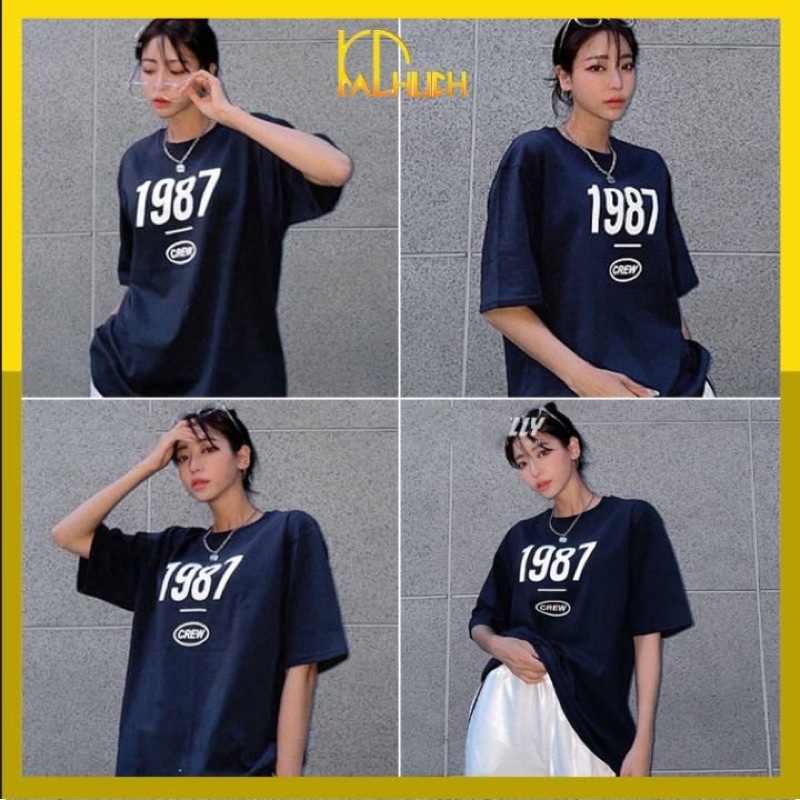 Áo thun tay lỡ form rộng 1987 CREW, vải cotton dày dặn hàng bao đẹp