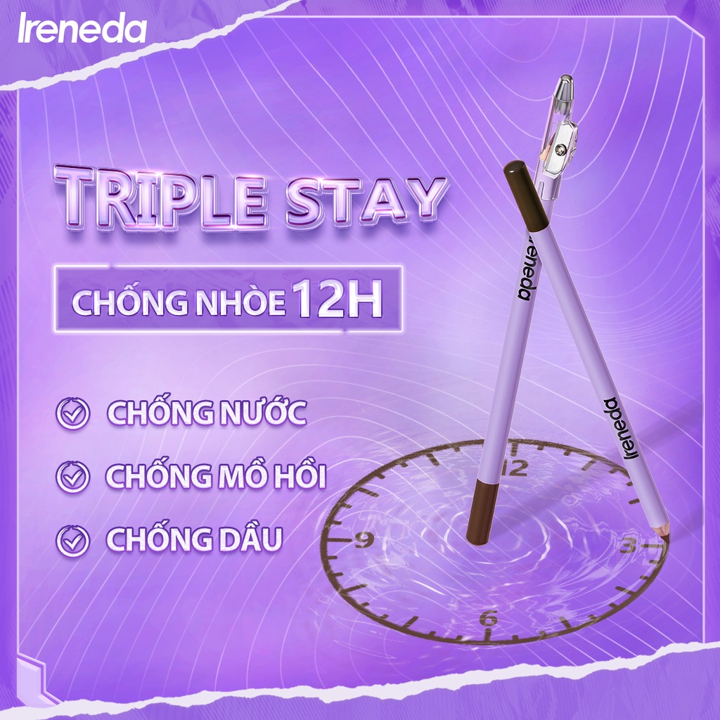 Ireneda #Bút Chì Kẻ Lông Mày 2 Trong 1 12H Siêu Mịn Chất Lượng Cao