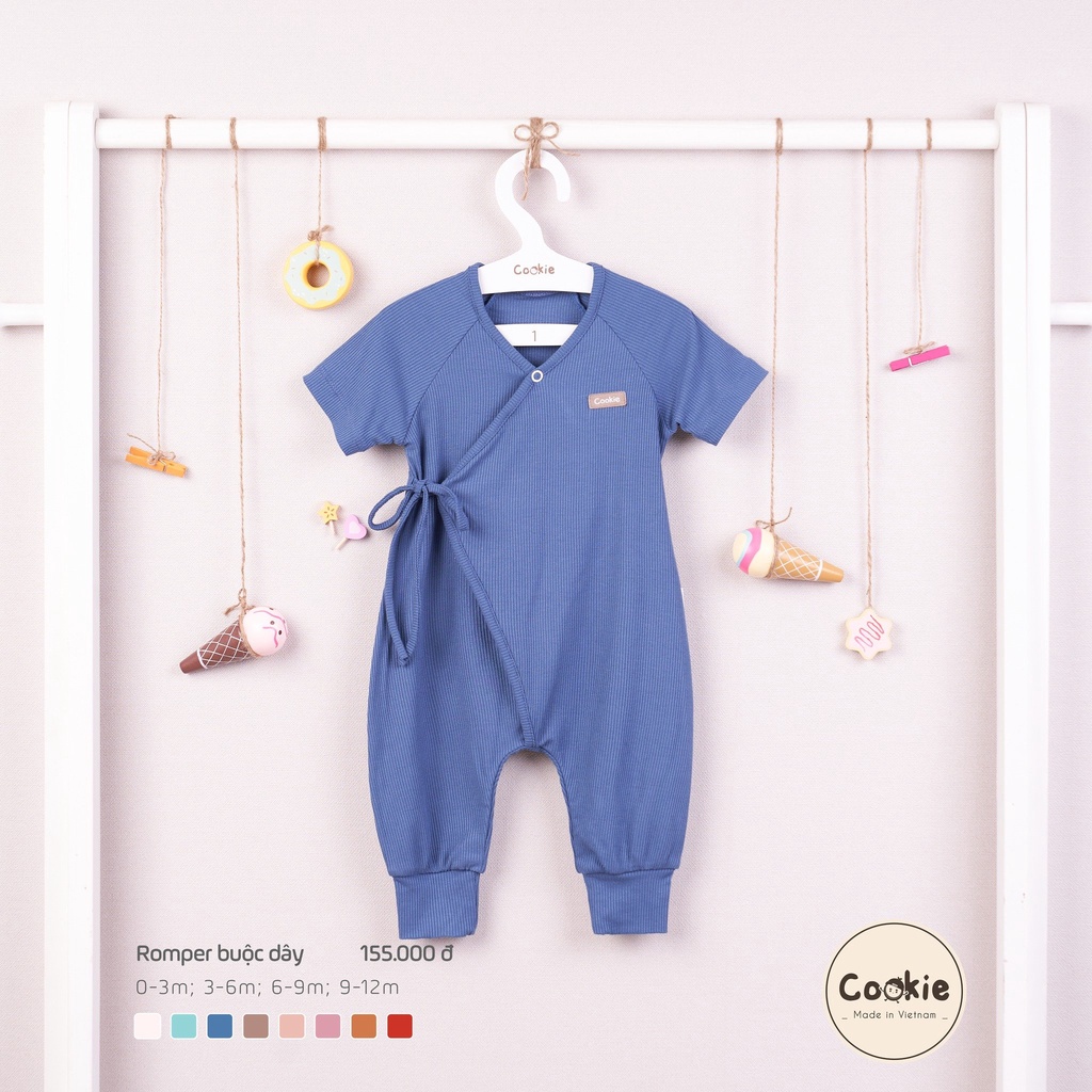 Bộ bodysuit romper buộc dây cộc tay Cookie cho bé (0-12 tháng)