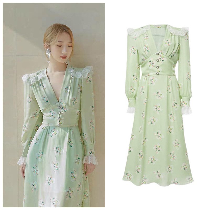 EraVogue🌷 Đầm màu xanh lá in hoa Thời Trang Hàn Quốc Quyến Rũ Cho Nữ váy dạ hội Y9575