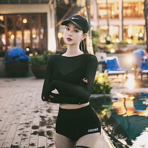 CÓ SẴN Bộ Bơi 3 Mảnh Áo Lưới Croptop Ôm Dáng