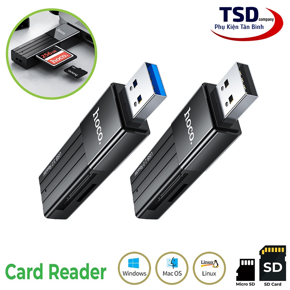 Đầu Đọc Thẻ Nhớ 2.0 / 3.0 Hoco HB20 Chính Hãng, Khe Cắm Thẻ SD &amp; Micro SD