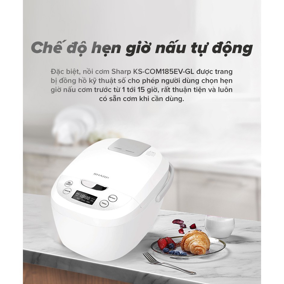 Nồi cơm điện tử Sharp 1.8 lít có xửng hấp 830W cho gia đình 4-6 người - HAPOS