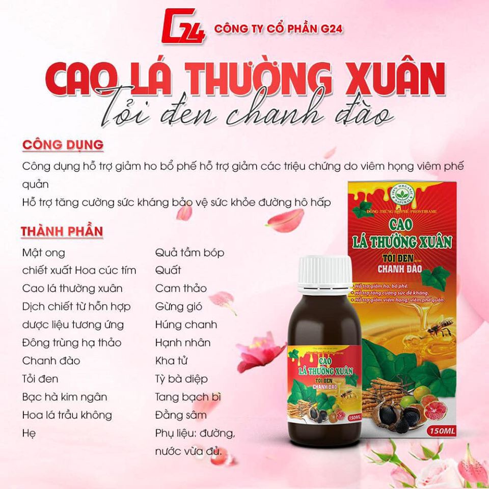 Siro Ho Cao Lá Thường Xuân Tỏi Đen Chanh Đào Lọ 150ml