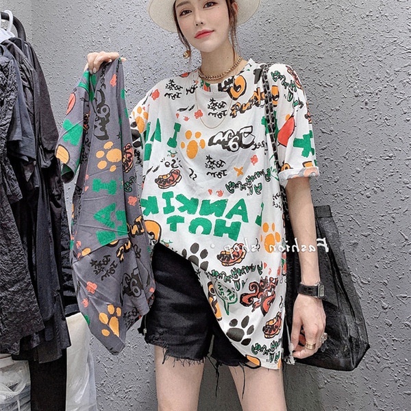 Áo Thun Nữ Tay Lỡ Form Dài Rộng Thời Trang Hàn 2021 áo phông nữ