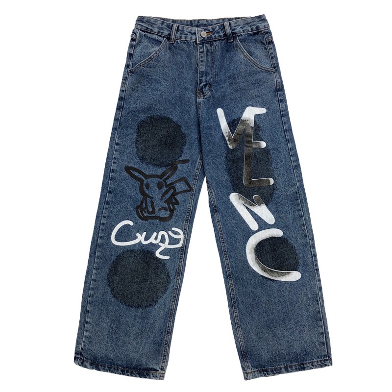 Quần jean dài dáng rộng ống suông phong cách hiphop cá tính dành cho nam | BigBuy360 - bigbuy360.vn
