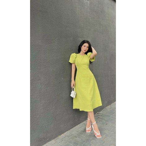 Đầm tay phồng cổ tròn maxi 14037