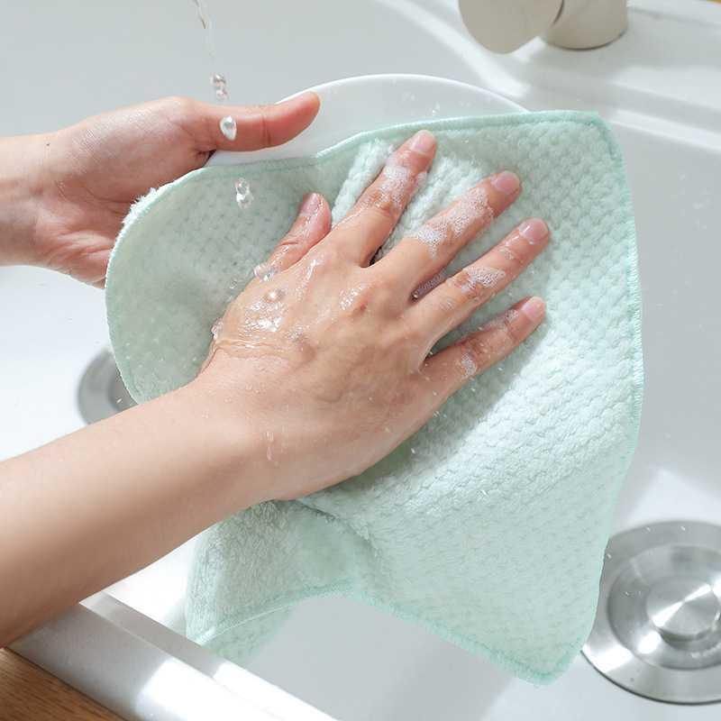 Khăn lau chén dĩa hai lớp bằng vải lông cừu san hô dày dặn thấm hút nước chống dính dầu cho nhà bếp