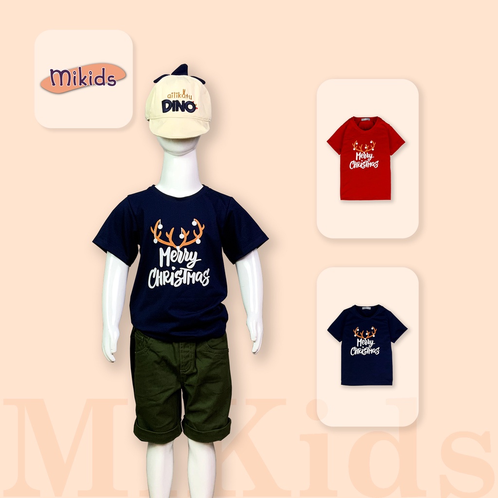 Áo phông cho bé In Chữ Merry Christmas, Thun Cotton dày mịn mát Cho Bé đến 55Kg mặc chơi noel
