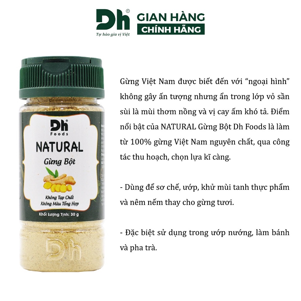 Bột gừng nguyên chất Natural DH Foods chế biến thực phẩm 30gr - DHGVT68