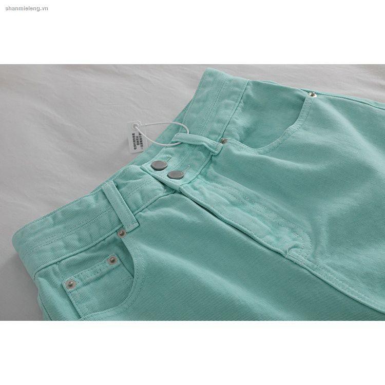 Quần ngắn denim lưng cao ống rộng phong cách Hàn Quốc thời trang mùa hè mới dành cho nữ 2021