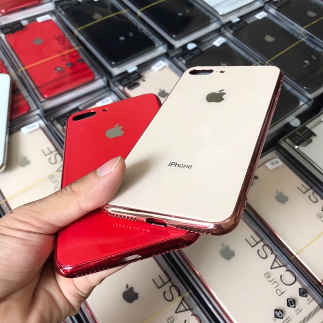 [Mã 2404EL10K giảm 10K đơn 20K] Ốp giả iphone 8 lưng kính viền dẻo cùng màu