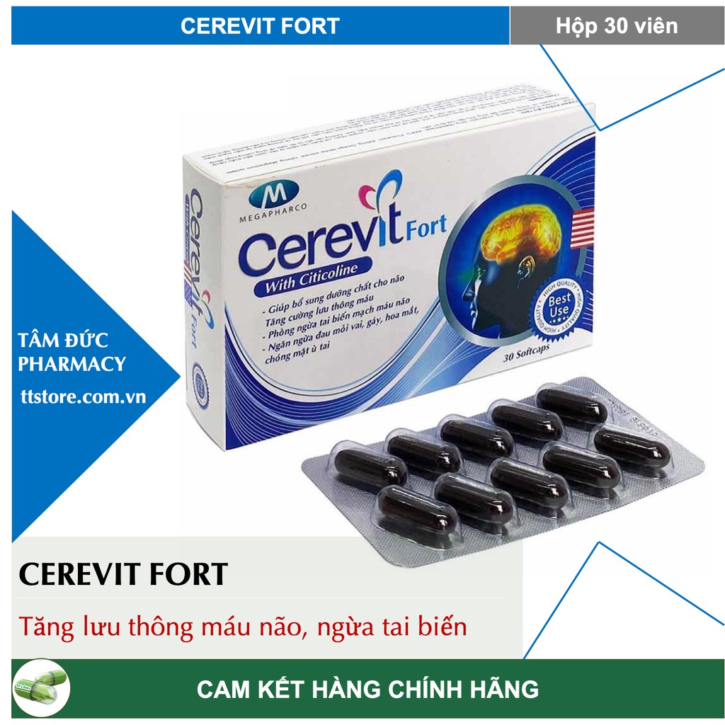 CEREVIT FORT [Hộp 30 viên] - Viên uống bổ não, hoạt huyết dưỡng não [Nhất nhất, ginkgo q10, ginko, biloba]
