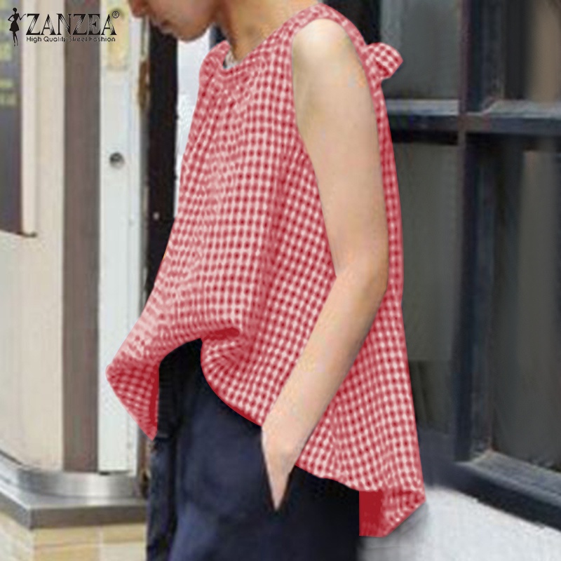 Áo sát nách ZANZEA họa tiết caro quyến rũ thời trang cho nữ