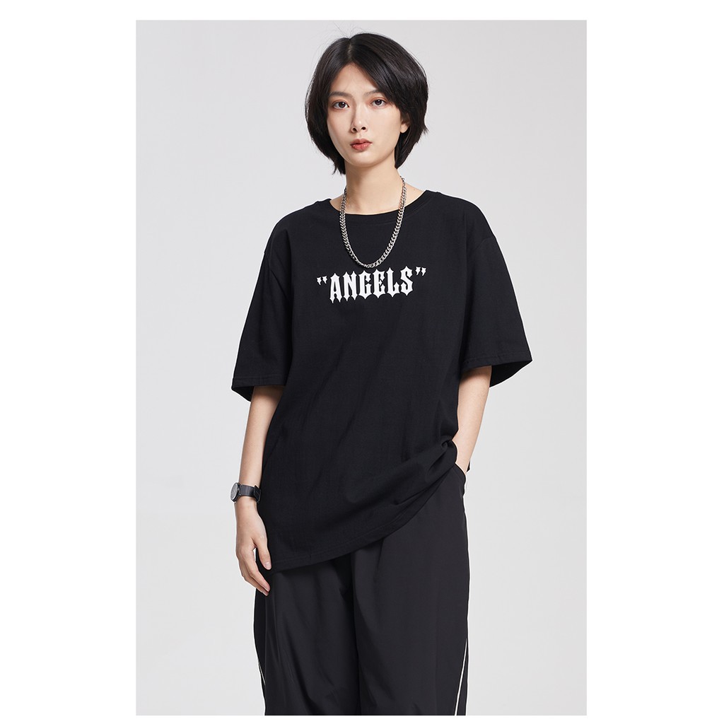 Áo thun tay lỡ cánh thiên thần ANGLE in nổi 2 mặt, áo phông nữ unisex form rộng ,JASHOP -YNSHOP