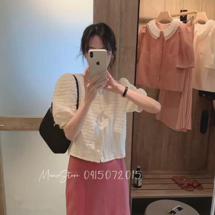 Áo Sơ Mi Công Sở Nữ MINZ STORE Mã 1050 Dáng Lửng, Thiết Kế Tay Bồng Phong Cách Hàn Quốc