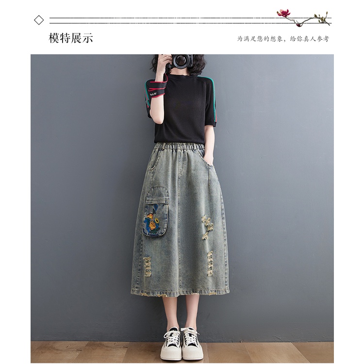 A315 váy bigsize freesize chân váy jean họa tiết hoa thêu thời trang phong cách mẫu mới