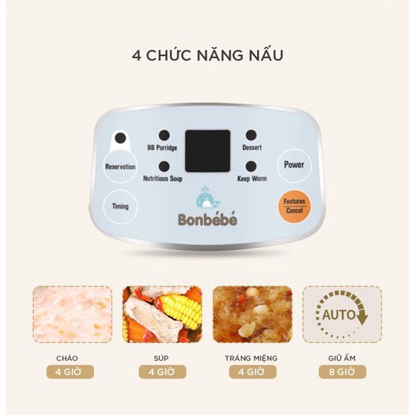 Nồi nấu chậm Bonbebe 1L nấu cháo cho bé ăn dặm BB-38 | Bé Măm Măm