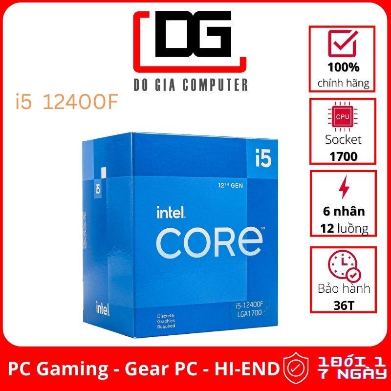 CPU Intel i5 12400F (Upto 4.4Ghz, 6 nhân 12 luồng, 18MB Cache, 65W) - Socket Intel LGA 1700 - Full b