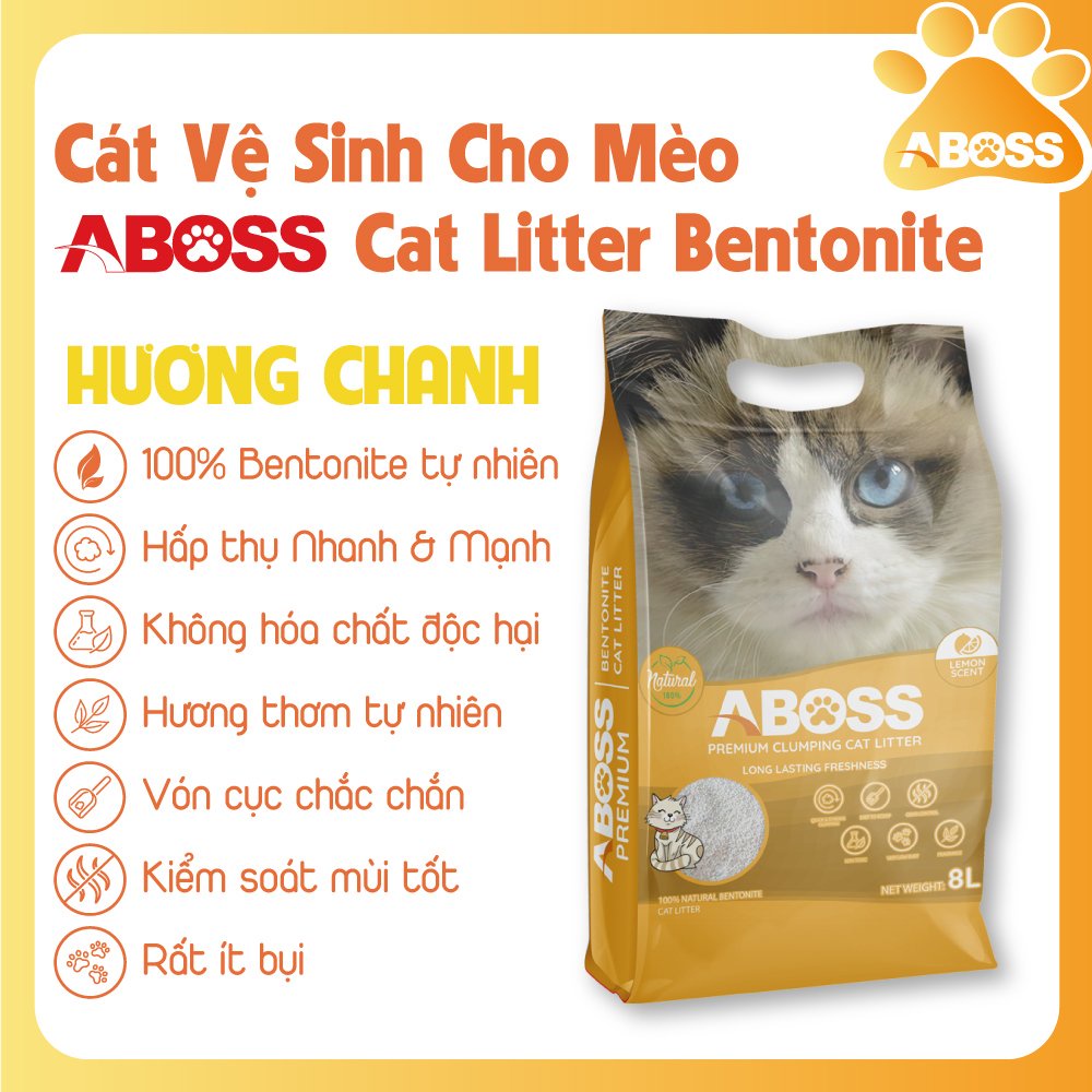 2 loại (BETAGO &amp;ABOSS) - Túi 8 Lít Cát vệ sinh mèo siêu tiết kiệm cát đất sét dễ vón cục, hạt to ít bụi