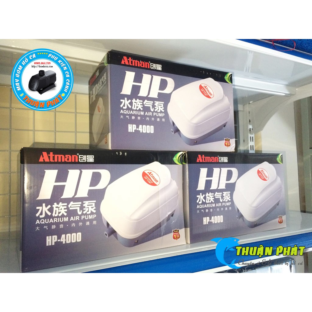 Máy sục khí, sủi khí Oxy Atman Hp4000 cho Hồ Cá Koi