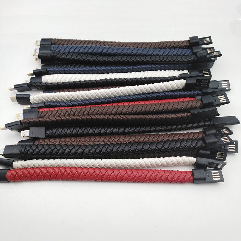 Dây Cáp Sạc Truyền Dữ Liệu Micro USB Dạng Vòng Đeo Tay Bằng Da Nhỏ Gọn Dành Cho Iphone 6 6s Android Type-C