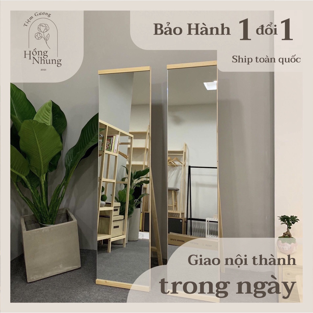 Gương soi toàn chân tràn viền decor gỗ có chân dựng hoặc treo tường nhiều kích thước giá xưởng